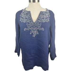 Lilly Pulitzer Navy Linen Blouse w/ White beading detail size S